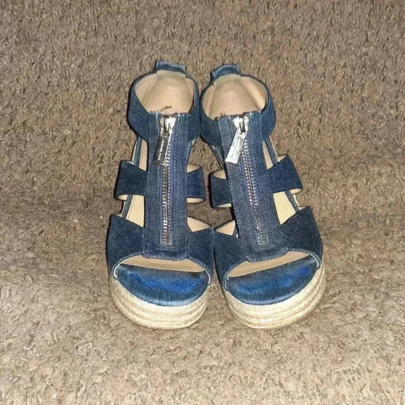 MICHAEL KORS-Berkley-Blue Denim Fabric Wedge-Espadrilles-Sz 5-Excellent - Picture 3 of 7